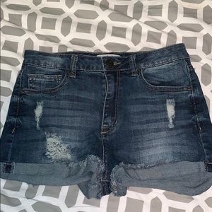 High rise shorts w/ distressing
